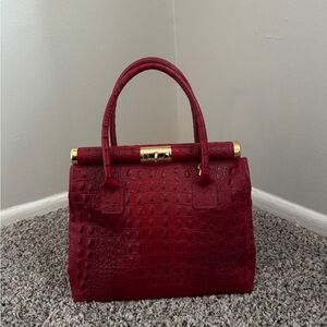 Red Croc-Embossed Handbag MADE IN ITALY GENUINE LEATHER